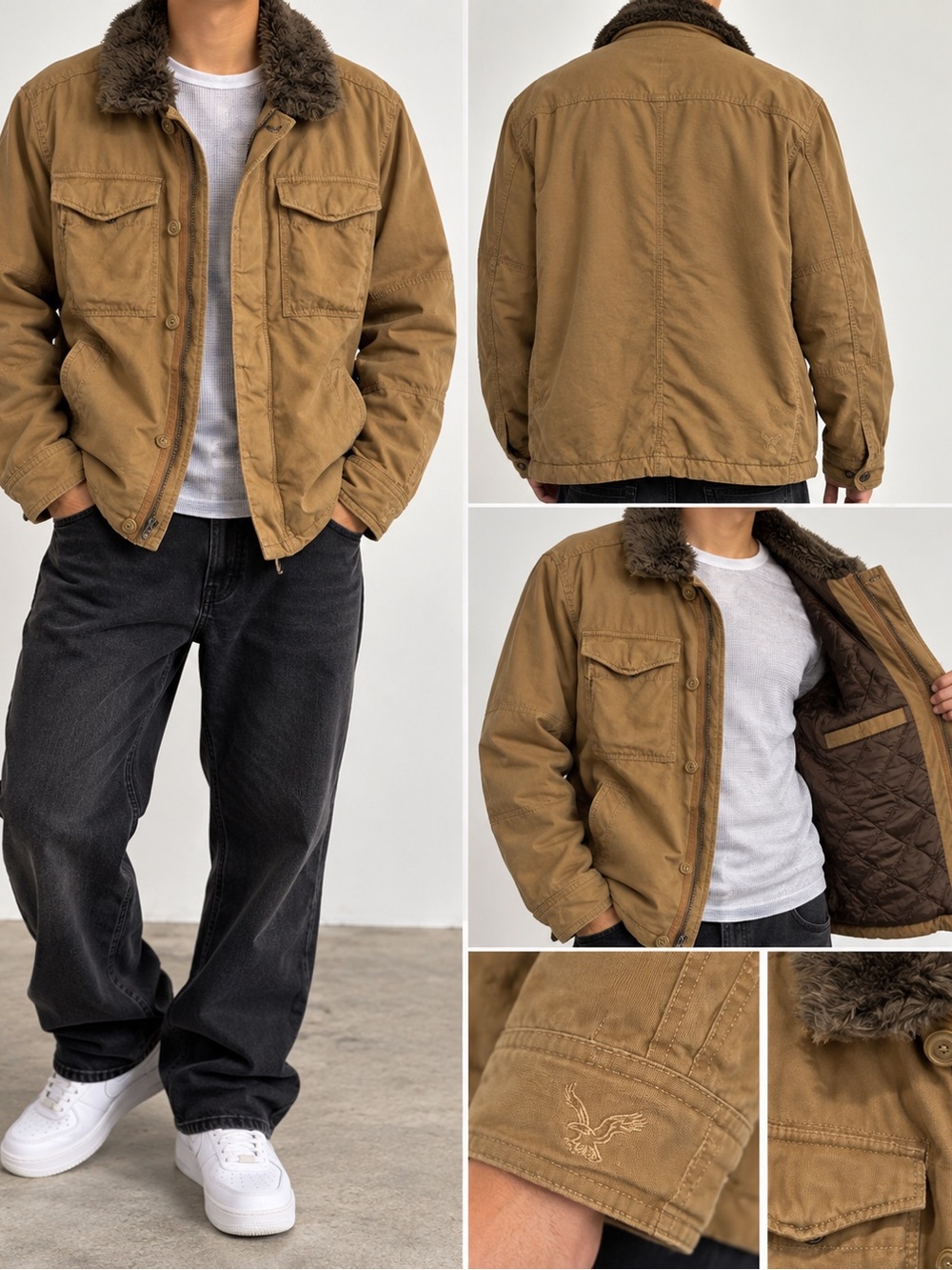 American Eagle Outfitters No. 77 Faux Fur Collar Utility Jacket Men’s XL